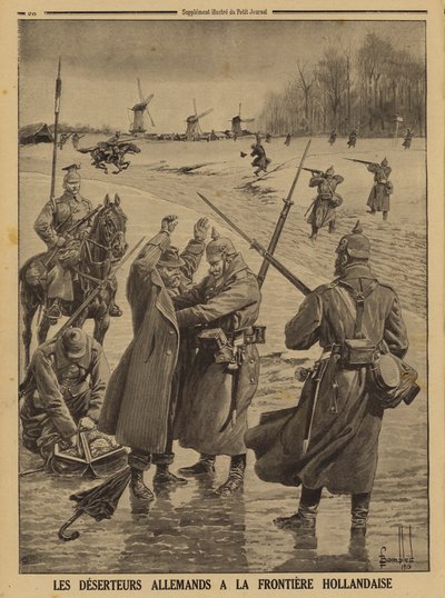 Német katonaszökevények elfogása a holland határon, I. világháború alkotó: Louis Charles (after) Bombled