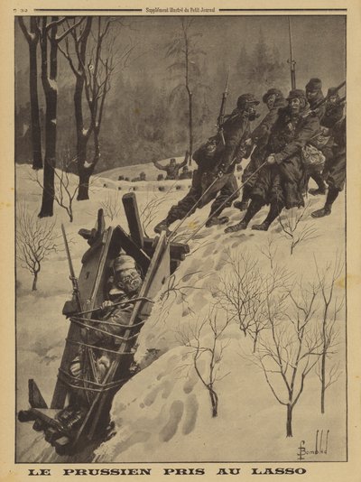 Német katona egy őrdobozban, amelyet francia Chasseurs Alpins lasszóval fogott el, I. világháború alkotó: Louis Charles (after) Bombled