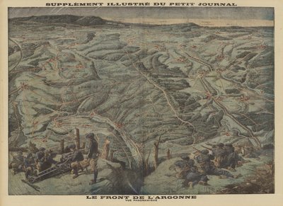 A nyugati front Argonne-i erdősorának panorámaképe, I. világháború alkotó: Louis Charles (after) Bombled