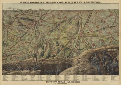 Panorámás kilátás a nyugati front szektorára Arras és La Bassee között, Franciaország, I. világháború alkotó: Louis Charles (after) Bombled