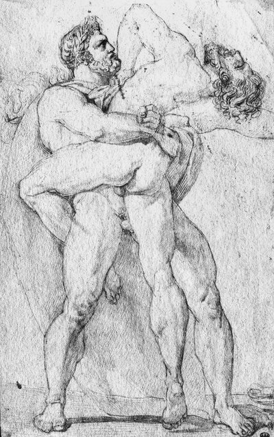 Herkules megfojtja Antaeust (grafitceruza papíron) alkotó: Louis Charles Auguste Couder