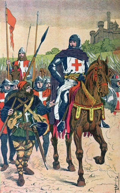A keresztes hadjáratokra indulók, illusztráció Jules Michelet (1798-1874) "Histoire de France" című művéből, 1900 körül. alkotó: Louis Charles Bombled