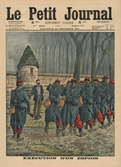 Egy kém kivégzése, a „Le Petit Journal” címlapjának illusztrációja, illusztráció, 1914. december 20. alkotó: Louis Charles Bombled