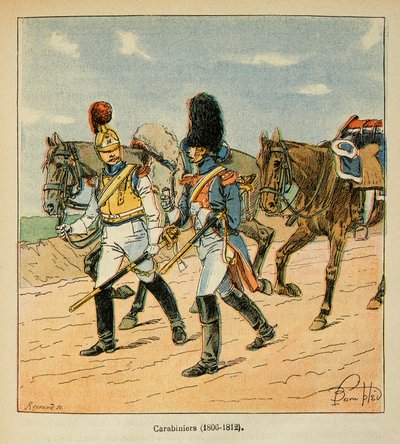 Bombázott Lajos (1862-1927) illusztrációja Emmanuel de Las Cases (1766-1842) gróf „The Memorial of Saint Helene” című könyvéből: Carabiniiers (1806-1812), Magángyűjtemény alkotó: Louis Charles Bombled