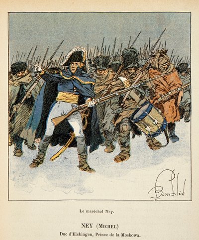 Bombázott Lajos (1862-1927) illusztrációja Emmanuel de Las Cases (1766-1842) gróf „Szent Heléna emlékműve” című könyvéből: Marechal Michel Ney (1769-1815), Elchingen hercege, Moszkova hercegének portréja , Oroszország visszavonulása idején a Private Collec alkotó: Louis Charles Bombled