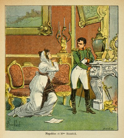 Bombázott Lajos (1862-1927) illusztrációja Emmanuel de Las Cases (1766-1842) gróf „Szent Heléna emlékműve” című könyvéből: Napóleon császár kegyelme Hatzfeld hercegnőjéhez, aki férje kegyelmét kéri , Magángyűjtemény alkotó: Louis Charles Bombled