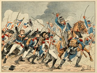Illusztráció a „The Heros of the Siecle” című könyvből, Dick de Lonlay anekdotikus szavai és Louis Bombled (1862-1927) illusztrálása alkotó: Louis Charles Bombled