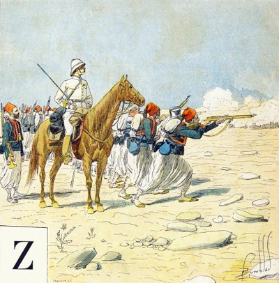 Z betű: Zouaves, "Je serai soldat"( Katona leszek) - Katonai ábécé alkotó: Louis Charles Bombled