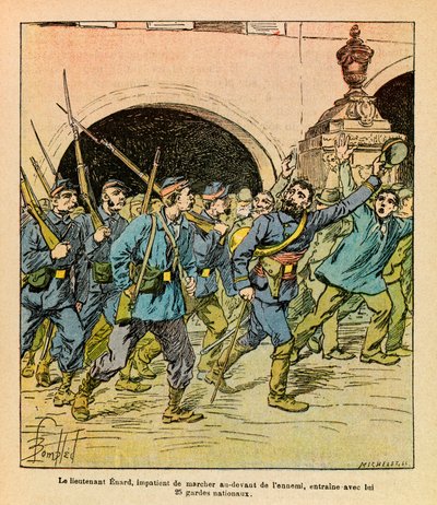 Eugene Sergeant keleti hadereje, Grenest mellett, Louis Bombled (1862-1927) illusztrálásával (francia-német háború; hadjárat 1870-1871): Az 1870. októberi epinali harcok során Enard hadnagy lelkesen lépkedett az ellenség előtt. vezette vele a Nati alkotó: Louis Charles Bombled