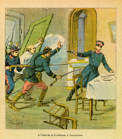 Eugene Sergeant keleti hadereje, Grenest néven, Louis Bombled (1862-1927) illusztrálásával (francia-német háború; hadjárat 1870-1871): Egy porosz tiszt, aki francia indítékok fogságába esett Vaucouleurs-ben, magángyűjtemény alkotó: Louis Charles Bombled