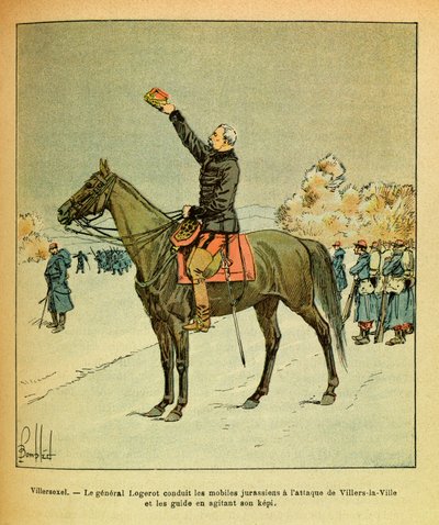 Eugene Sergeant keleti hadereje, Grenest néven, Louis Bombled (1862-1927) illusztrálásával (francia-német háború; hadjárat 1870-1871): Villersexeli csata, 1871. január, Logerot tábornok vezette a Jurassian mobilt a támadáshoz Villers La Ville an alkotó: Louis Charles Bombled