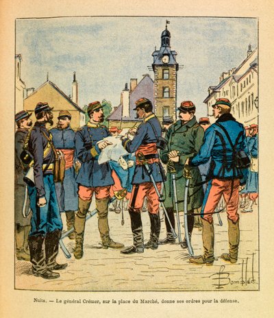 Eugene Sergeant keleti hadereje, Grenest néven, Louis Bombled (1862-1927) illusztrálásával (francia-német háború; hadjárat 1870-1871): Nuits Saint Georges-i csata; Cremer tábornok a Marche téren kiadja a védekezésre vonatkozó parancsot, 1870. december, Pr alkotó: Louis Charles Bombled