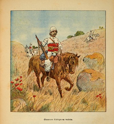 A madagaszkári háború – Az 1885-1895-ös francia expedíciók anekdotikus története, Henri Galli dit Galllichet (1854-1922), illusztrálta: Louis Bombled (1862-1927): Afrika vadásza felderítőben Madagaszkáron 1895-ben, Magángyűjtemény alkotó: Louis Charles Bombled