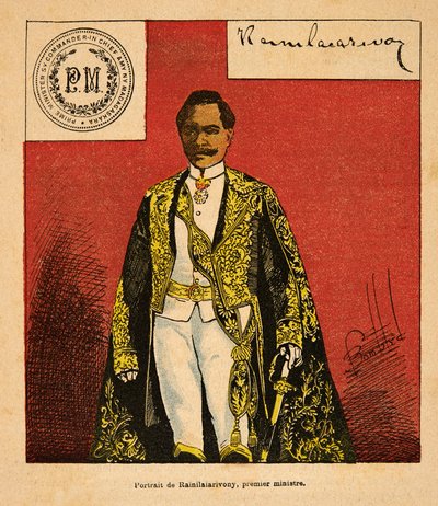 A madagaszkári háború – Az 1885-1895-ös francia expedíciók anekdotikus története, Henri Galli dit Galllichet (1854-1922), illusztrálta: Louis Bombled (1862-1927): Rainilaiarivony miniszterelnök portréja (1828-1896), Magángyűjtemény alkotó: Louis Charles Bombled