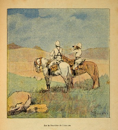 A madagaszkári háború – Az 1885-1895-ös francia expedíciók anekdotikus története, Henri Galli dit Galllichet (1854-1922), illusztrálta: Louis Bombled (1862-1927): Katonaság felderítésben Imerne és Madagaszkár határán, közlegény 1895-ben Gyűjtemény alkotó: Louis Charles Bombled