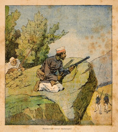 A madagaszkári háború - Az 1885-1895-ös francia expedíciók anekdotikus története Henri Galli dit Galllichet (1854-1922), illusztrálta Louis Bombled (1862-1927): Hovas Ambushes, magángyűjtemény. alkotó: Louis Charles Bombled