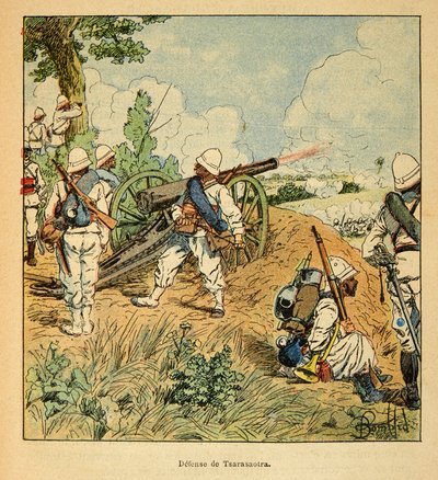 A madagaszkári háború – Az 1885-1895-ös francia expedíciók anekdotikus története, Henri Galli dit Galllichet (1854-1922), illusztrálta Louis Bombled (1862-1927): Tsarasaotra védelme 1895-ben, Magángyűjtemény alkotó: Louis Charles Bombled