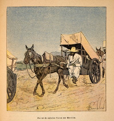 The War in Madagascar-Anecdotal History of the French Expeditions of 1885-1895 by Henri Galli dit Galllichet (1854-1922), illustrated by Louis Bombled (1862-1927): Convoy of Sick Escapes on Marololo, Private Collection alkotó: Louis Charles Bombled