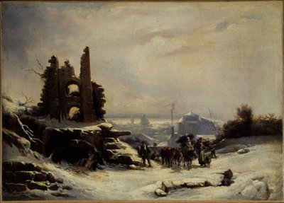 Visszatérés a piacról (hóhatás Párizsban), 1830 körül (olaj, vászon) alkotó: Louis Claude Mallebranche