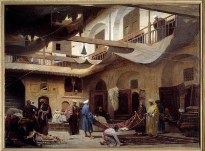 A szőnyegbazár a kairói Khan-Khabilban 1866-ban. Louis Claude Mouchot festménye (1830-1891) alkotó: Louis Claude Mouchot