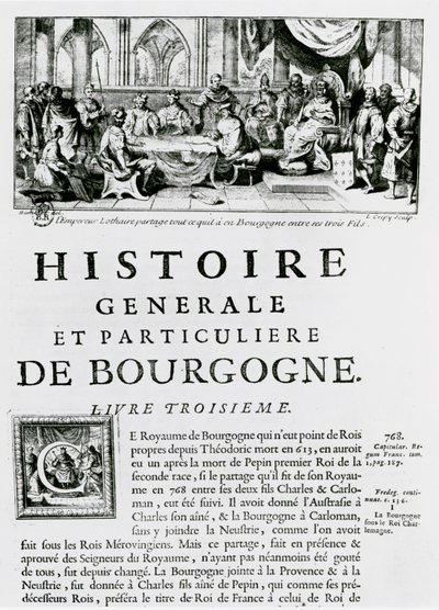A "Histoire de Bourgogne" frontképe, Lothair császárt ábrázolva alkotó: Louis Crepy