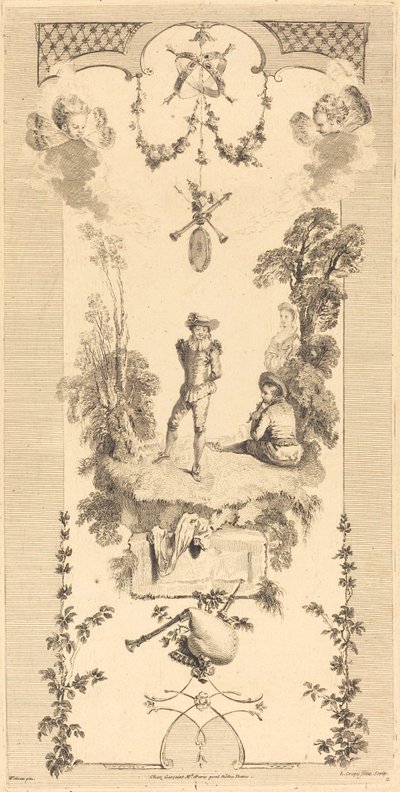Fuvola hangjára táncoló juhász alkotó: Louis Crépy after Antoine Watteau