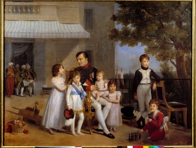 I. Napóleon császár (1769-1821) családja gyermekeivel veszi körül a Saint Cloud kastély teraszán 1810-ben Louis Ducis (1775-1847) festménye 1810 V. 1,05x1,43 m alkotó: Louis Ducis
