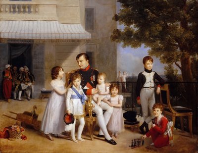 I. Napóleon császár a Château Saint-Cloud teraszán, gyermekeivel körülvéve alkotó: Louis Ducis
