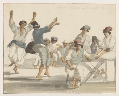 Dansende maltezer matrozen Máltai tengerészeink tánca (cím a tárgyon) Utazások Olaszországban, Szicíliában és Máltán - 1778 (sorozat címe) alkotó: Louis Ducros