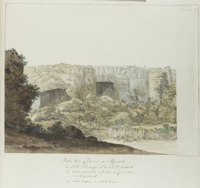 Gedeelte van Latomies barlang Syracuse-ban A Syracuse Latomies része (cím az objektumon) Utazások Olaszországban, Szicíliában és Máltán - 1778 (sorozat címe) alkotó: Louis Ducros