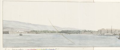 Gezicht op haven van Messina en bergen van Calabrië vanaf kade Kilátás Messina kikötőjére és Calabria hegyeire, a rakpartról (cím a tárgyon) Utazások Olaszországban, Szicíliában és Máltán - 1778 (sorozat címe) alkotó: Louis Ducros