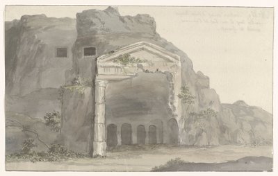 Sírok dór stílusú homlokzattal, sziklába vésve Syracuse közelében Voyage en Italy, and Sicile et à Malte – 1778 (sorozat címe) alkotó: Louis Ducros