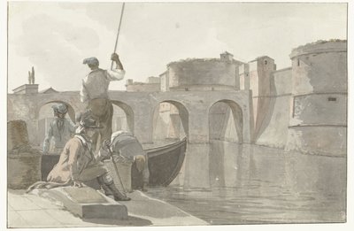 Új vestingsgracht van de vestingwerken Tarantóban Kilátás a Taranto Citadella új árkára (cím a tárgyon) Utazások Olaszországban, Szicíliában és Máltán - 1778 (sorozat címe) alkotó: Louis Ducros