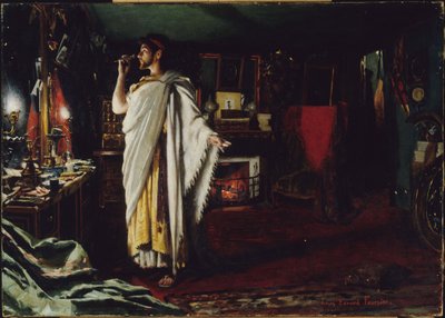 Mounet-Sully az öltözőben sminkel az "Œdipe roi" előadása előtt. alkotó: Louis Edouard Paul Fournier