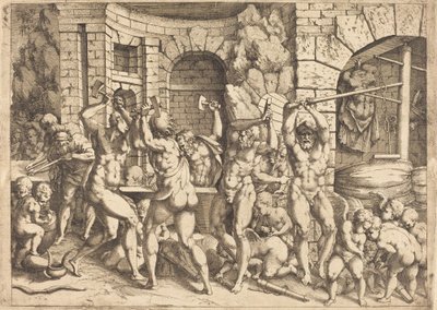 Vulkán kovácsműhelye alkotó: Louis Elle I after Francesco Primaticcio