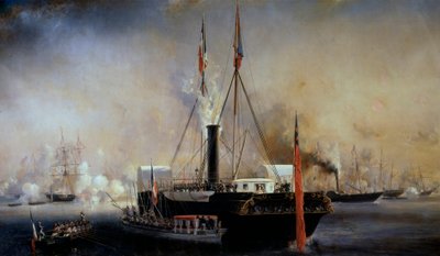 I. Lajos Fülöp király és a franciák királynője találkozik Viktória királynővel és Albert herceggel, akik szeptember 2-án érkeztek a Treportba. alkotó: Louis Eugene Gabriel Isabey