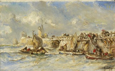 Leszállóállomás a mólón, 1860 körül alkotó: Eugene Isabey