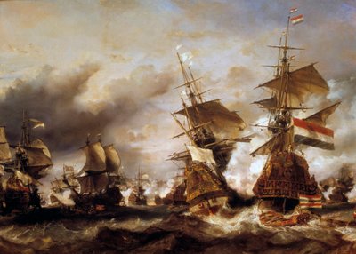 Háború az Augsburgi Liga ellen: „” Texeli csata 1694. június 29-én, Jean Bart (1650-1702) győzelme a Friesland admirális holland százada felett”” A franciák búza rakományokat foglalnak el holland hajókat. Louis Gabriel Eugene Isabey (1803-1886) festménye alkotó: Louis Eugene Gabriel Isabey