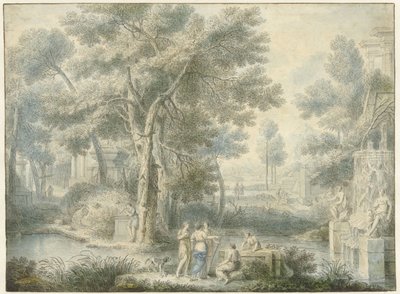 Árkádiai táj, jobb oldalon szökőkúttal alkotó: Louis Fabritius Dubourg