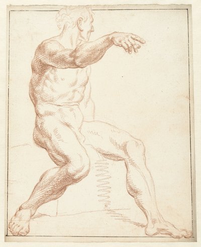 Egy ülő férfi akt tanulmányozása, a jobb karjával mutatva alkotó: Louis Fabritius Dubourg