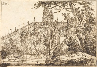 Park terasszal és korlát szobrokkal alkotó: Louis Gabriel Moreau the Elder
