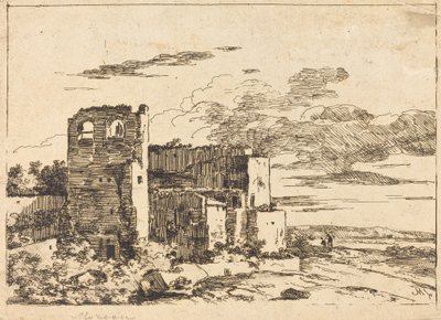 Romos épületek a folyópart közelében alkotó: Louis Gabriel Moreau the Elder