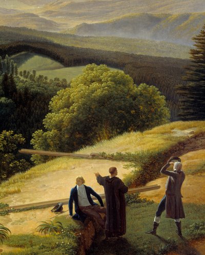 Trois voyageurs dans un paysage alkotó: Louis Gauffier