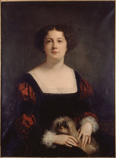 Franciául:  A hölgy a kis kutyával. alkotó: Louis Gustave Ricard