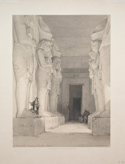 Egyiptom és Núbia: I. kötet – 9. szám, Gyrshe templom feltárása, Núbia, 1838. alkotó: Louis Haghe