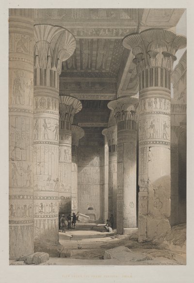 Egyiptom és Núbia, I. kötet: Kilátás a templom nagy portikája alatt, Philae, 1846. alkotó: Louis Haghe