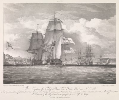A HMS "Shannon" vezeti zsákmányát, a "Chesapeake" (1806) amerikai fregattot Halifax kikötőjébe, Új-Skócia, 1813. június 6-án, 1815 körül (litográfia). alkotó: Louis Haghe