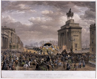 Wellington herceg (1769-1852) temetkezési autója elhaladt az Apsley House boltíve mellett 1853. november 18-án alkotó: Louis Haghe
