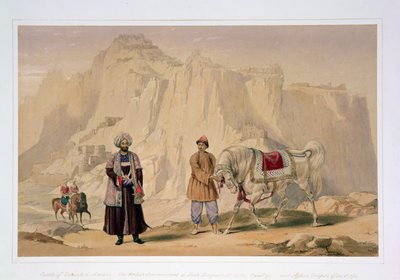 Shah Shoojan 2. Jannah lovasságának brit parancsnoka és a hadtest affhan katonái, Lockyer Willis Hart kapitány által írt „Afghuanisztán karakterei és jelmezei” című művéből, 1843-ban (színes litó) alkotó: Louis Hague