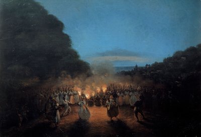 A Bamboula egykor bambuszt (vagy botot) táncol a nyugat-indiai fekete rabszolgatánc-jelenetben, fáklyák fényében. Honore Gamain (1803-1871) festménye, 19. századi La Rochelle, az Újvilág Múzeuma alkotó: Louis Honore Gamain